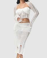 New Dazzling Crochet Long Skirt Coord Set